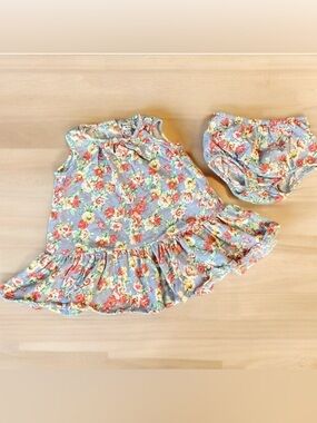 2/$25 Ralph Lauren Dress & Diaper Cover Set - Blue Floral Size 9 Months Ruffles